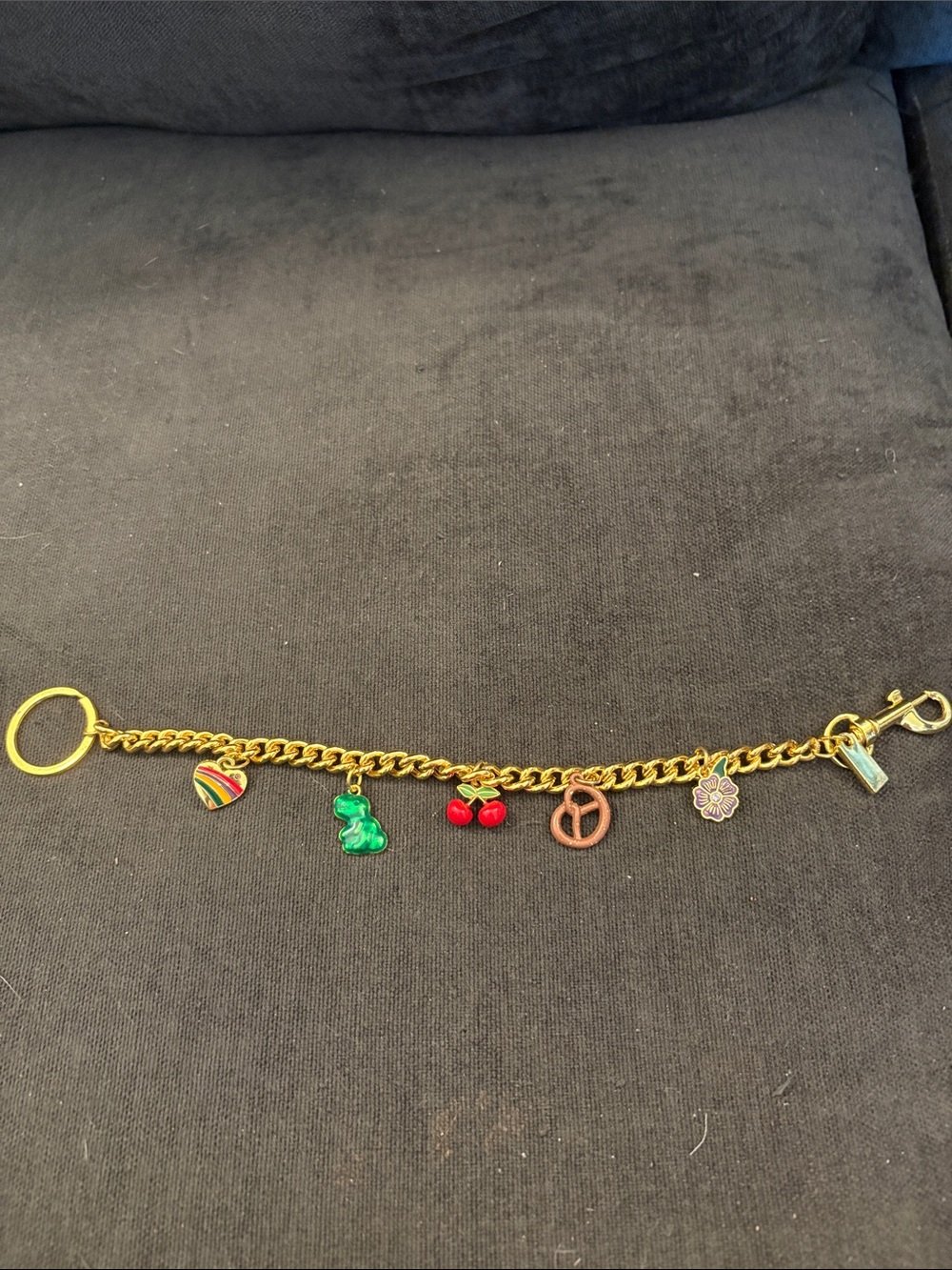 Gold-Tone Enamel Charm Bracelet Keychain with Multicolor Accents